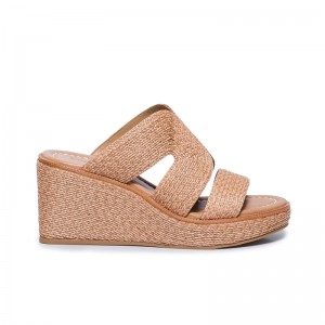 Bernardo Kaian Raffia Women Wedge Sandals Brown | HMQ483LG