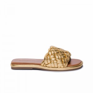 Bernardo Troy Woven Women Slide Sandals Gold | NED246GV