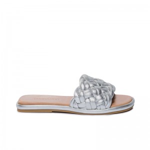 Bernardo Troy Woven Women Slide Sandals Silver | BFE3275AF