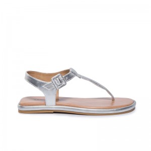 Bernardo Tucson T-Strap Women Flat Sandals Silver | SPT8362YS