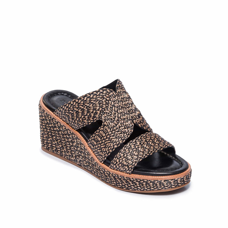 Bernardo Kaian Raffia Women Wedge Sandals Black Brown | ZFH1485BC