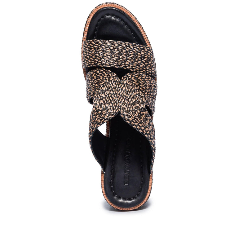 Bernardo Kaian Raffia Women Wedge Sandals Black Brown | ZFH1485BC