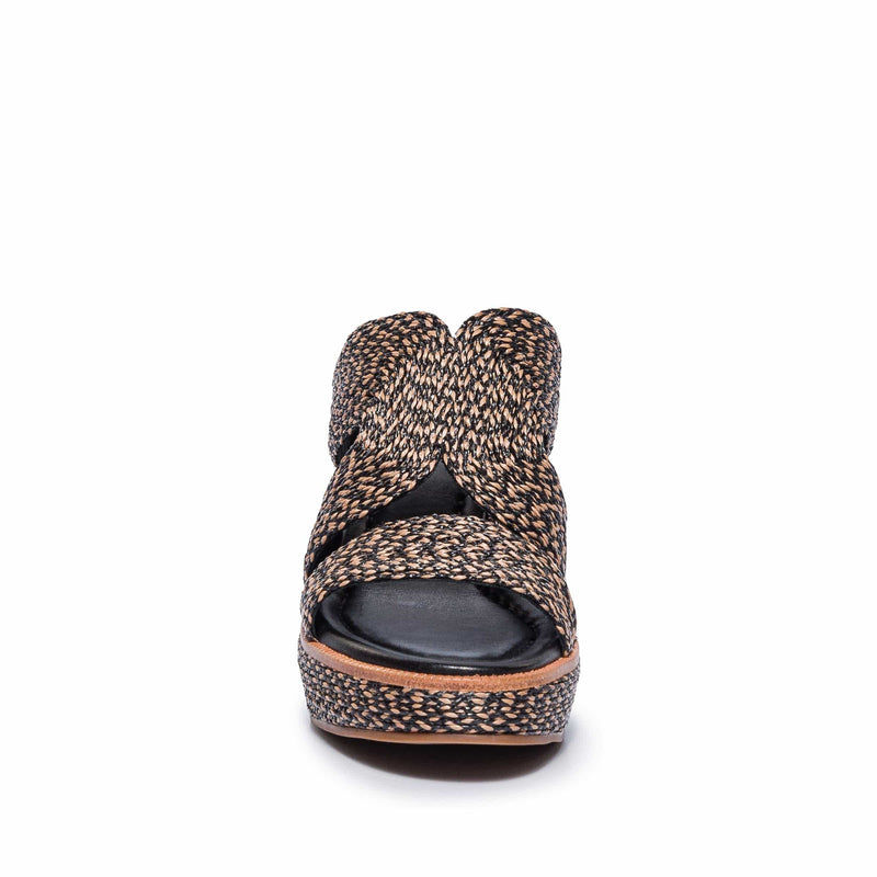 Bernardo Kaian Raffia Women Wedge Sandals Black Brown | ZFH1485BC